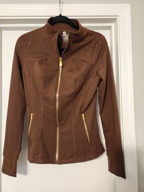 Brown Active Zip-Front Jacket with Gold Hardware